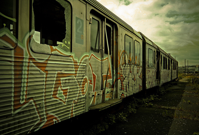 graffiti, Вагон, электричка, поезд, пустырь, граффити, заброшенный