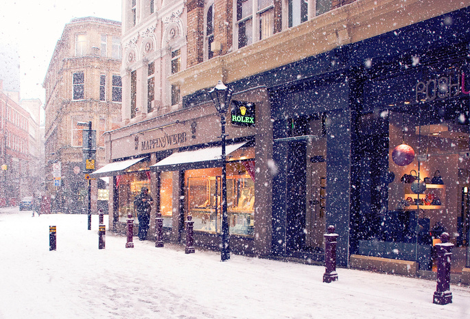 снег, Город, магазины, зима, европа, улица