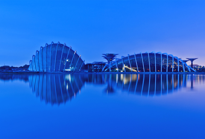 singapore, evening, reflection, gardens by the bay, malaysia