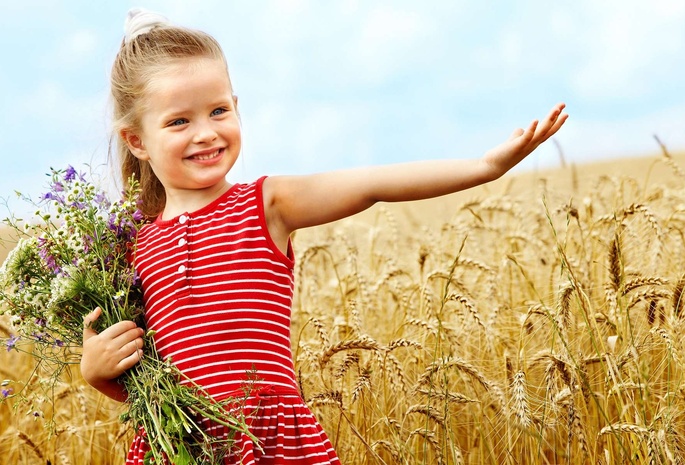 девочка, ребенок, поле, пшеница