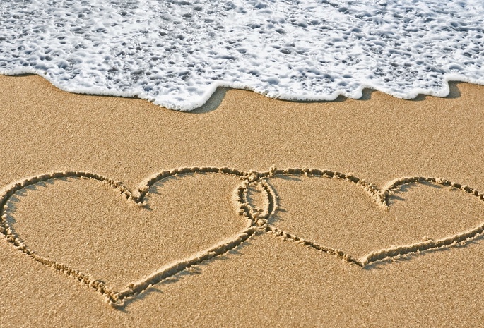 пляж, любовь, сердце, море, океан, песок, верность, романтика