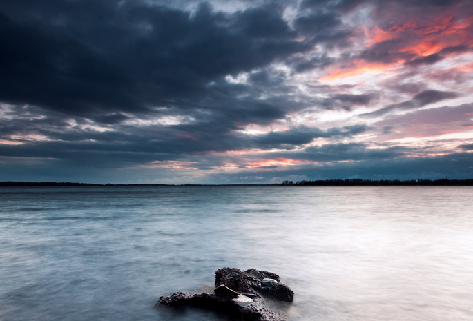 sky, lake, , stones, coast, evening, , , , Sweden, clouds