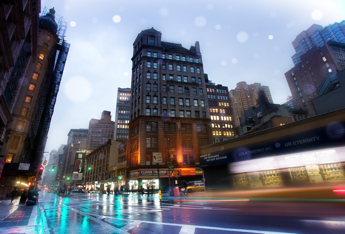 , Slick streets, new york, usa, -, broadway, rainy night, nyc