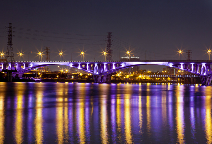 reflection, lights, , river, taipei, city, bridge, China, night, , taiwan