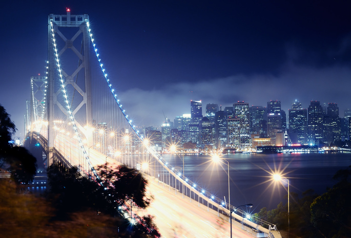 night, , San francisco, california, bay bridge, -