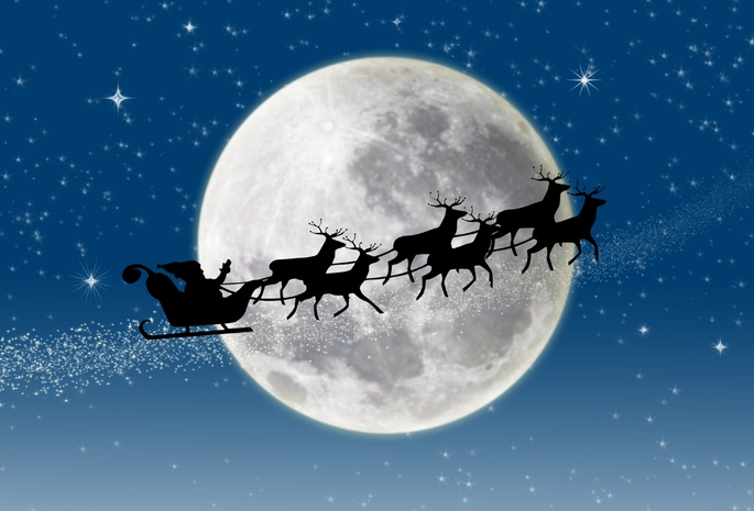  , reindeer, stars, snow, santa claus coming, merry christmas, New year, full moon