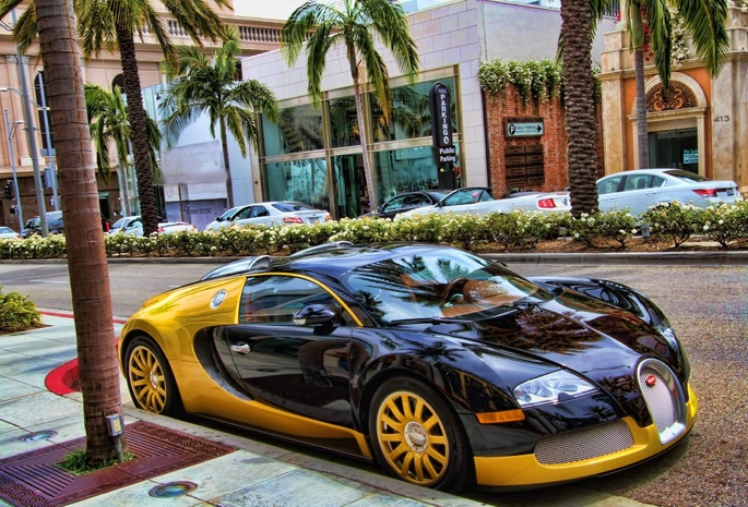yellow, supercar, bugatti, eb, street, veyron, Black