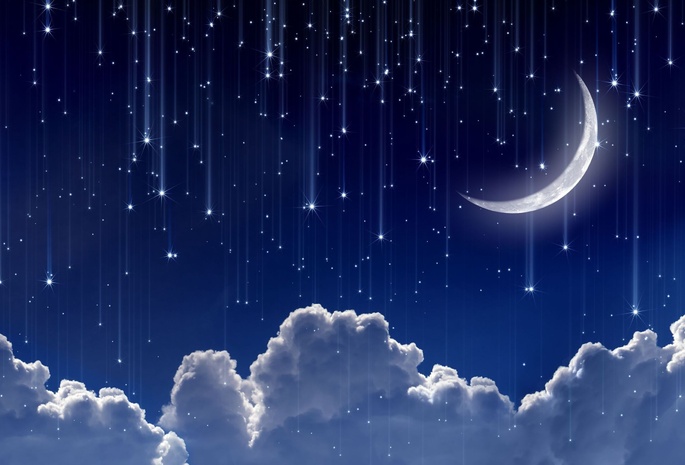 Космос, облака, месяц, небо, полумесяц, звезды, луна