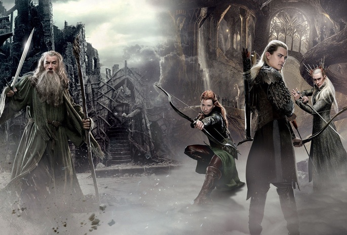 elf, gandalf, The hobbit the desolation of smaug, 2nd movie, bow, protectors of middle earth
