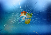 разбитое стекло, трещины, логотип Microsoft