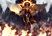 Warhammer 40000, ангел, крылья, святой, нимб, огонь, доспехи, броня, собор, ...