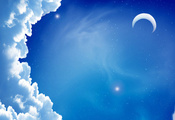 Минимализм, ночь, небо, луна, месяц, облако, облака, звезда, звёзды