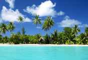 Тропический остров, океан, песок, пальмы, вода, пляж.море