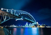 Мост, Австралия, Сидней, река, город, ночь, огни, небо