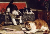 , kitten, three, , , Painting, , 