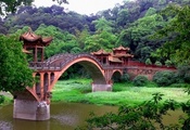 Мост, Река, Китай, Азия, Лес, Зелень, Природа, Дзен