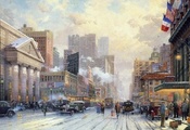 art, new york, 1932, snow, Thomas kinkade, street, city, winter, snow on se ...