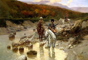 казаки у горной речки, живопись, Рубо франц, картина