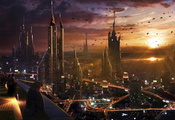 Арт, будущее, город, мегаполис