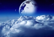 луна, облака, небо, планета, Космос, голубой, space, синий