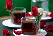 Cake, gentle, roses, rose, harmony, nice, love, cups, tea, romance, drink,  ...