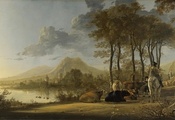 ,  , , river landscape with horseman and peasants