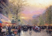 painting, thomas kinkade, france, le boulevard des lumieres at dusk, art, c ...