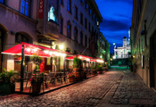 pavement, finland, helsinki, restaurant, street, evening