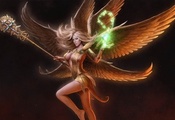 крест, крылья, магия, ангел, девушка, посох, Juggernaut