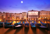 италия, вечер, город на воде, italia, Venice, венеция, луна
