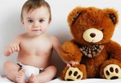 ребенок, медвежонок, игрушка, детство, любовь