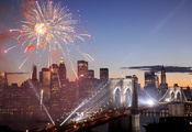 usa, new york, Fireworks, brooklyn bridge, салют, фейерверк, америка