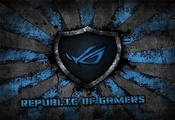 republic of gamers, blue, logo, grey, background, Asus, asus gamer, rog, br ...