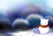 новый год, белый, снеговик, Арт, подарки, снег
