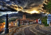 houses, road, old, mountain, street, Architecture, colorful, sky, colors, h ...