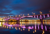 , bridge, reflection, river, taiwan, lights, taipei, night, , city, ...