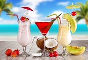 Summer, glasses, strawberry, melon, food, cocktails, coconut, cocktail, che ...