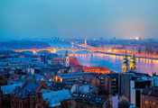 вечер, Венгрия, budapest, будапешт, здания, город, панорама