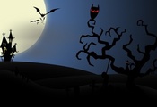 horror, evil cat, Halloween, creepy, owl, bats, house, midnight, full moon, ...