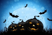 evil pumpkins, creepy, bats, midnight, , scary, Halloween, full moo ...
