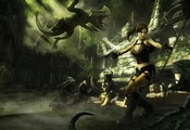 crocodile, girl, game wallpapers, Lara croft tomb raider anniversary, fire, ...