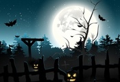 bats, scary, creepy, pumpkins, full moon, gallows, Halloween, forest, grave ...