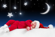 funny sleeping baby, clothes, New year, little santa claus, children, kid,  ...