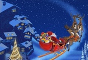 Santa claus is coming, snow, new year, town, reindeer, merry christmas, chr ...