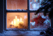 Merry christmas, window, christmas spirit, star, candles, snowflake, new ye ...