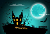 pumpkins, midnight, full moon, scary, bats, horror, graveyard, Halloween, h ...