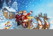 house, reindeer, snow, merry christmas, christmas tree, Santa claus is comi ...