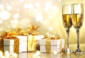 merry christmas, Champagne, happy new year, gifts, ribbon, christmas, holid ...