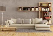 modern, pillows, couch, stylish design, living room, lamb, Interior, librar ...