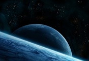 sci fi, planet, asteroid, star, Blue